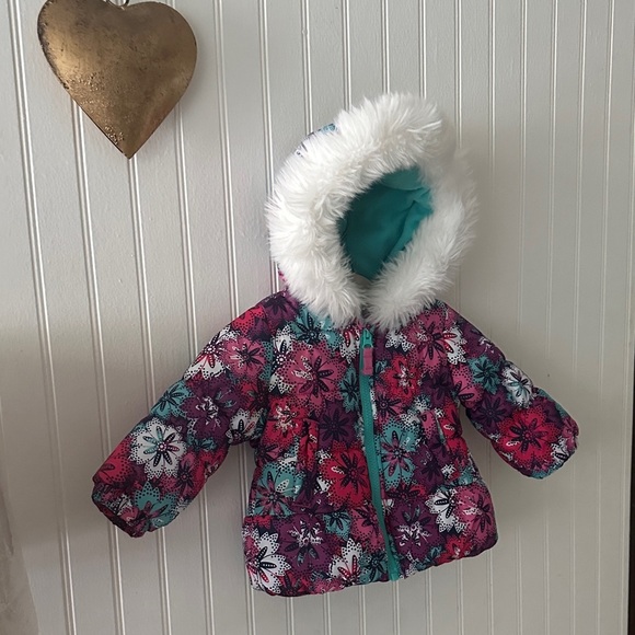 Like New! London Fog Floral Winter Puffer Jacket with Hood sz 12 mos - Picture 6 of 9